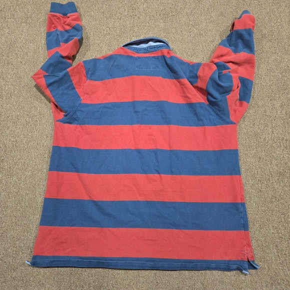 LL Bean Rugby Shirt Mens XL Red Blue Striped Cotton Long Sleeve Preppy Outdoor - Picture 8 of 8